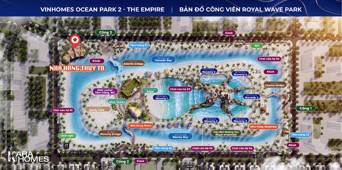 Bản đồ vị trí nhà hàng Thuỷ Tạ trong công viên Royal Wave Park