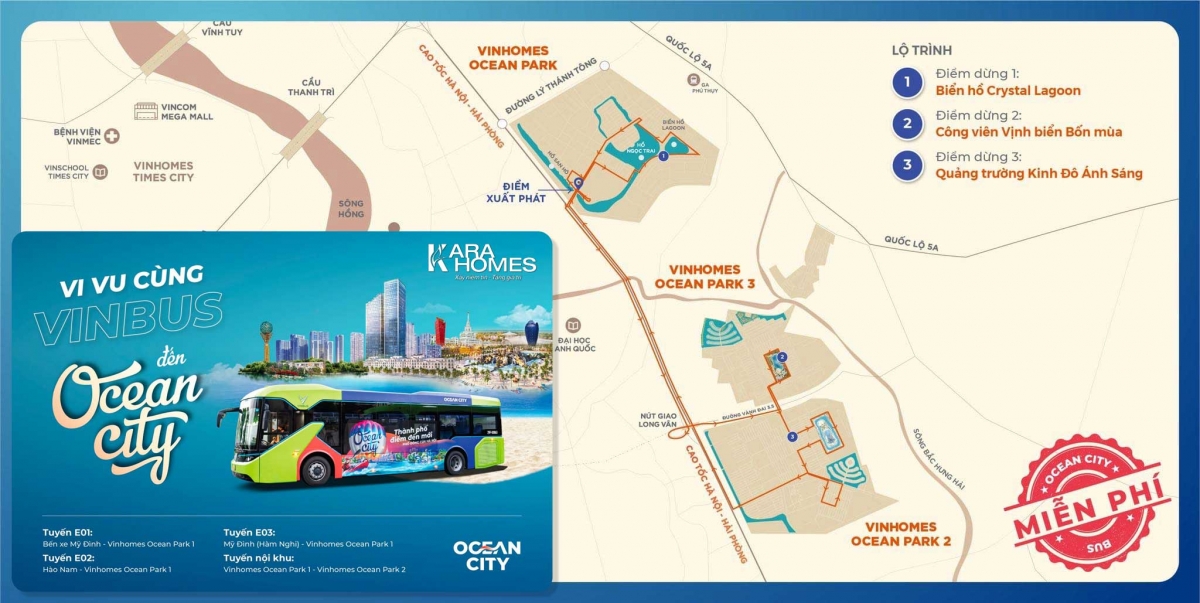 Tuyến xe Bus đến Ocean City và Mega Grand World Hà Nội