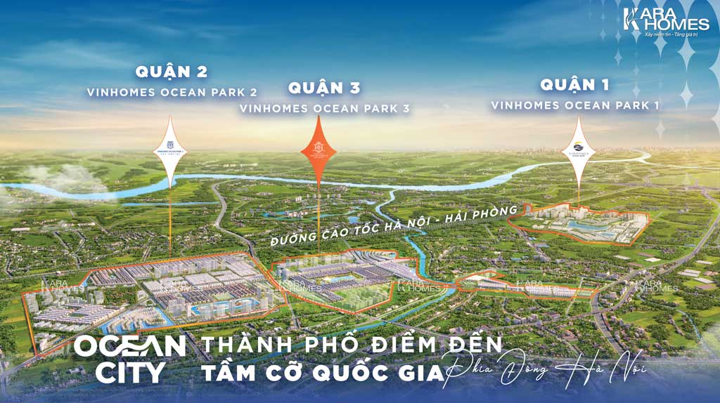 Vị trí Ocean City nằm dọc cao tốc Hà Nội - Hải Phòng, con đường huyết mạch kết nối tam giác vàng kinh tế phía Bắc