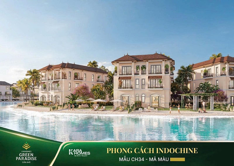 Phối cảnh biệt thự Cần Giờ loại hình villa biển phong cách Indochine