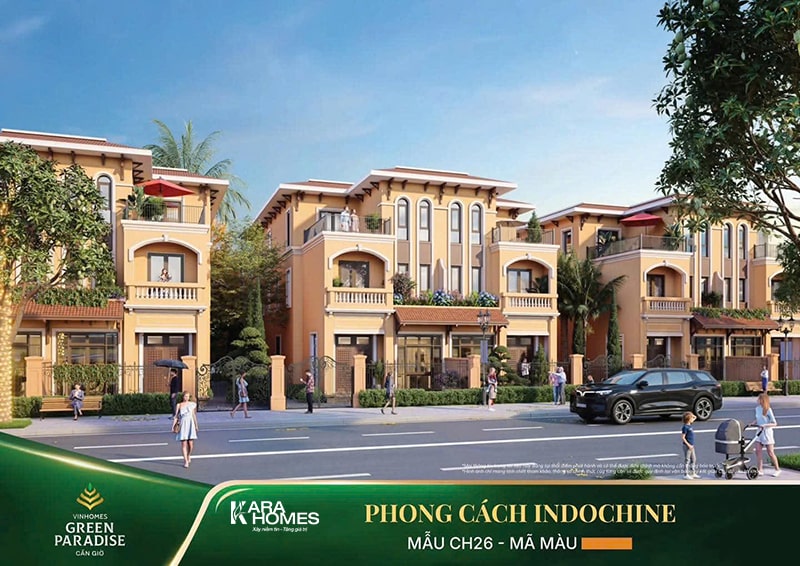 Phối cảnh biệt thự song lập phong cách Indochine