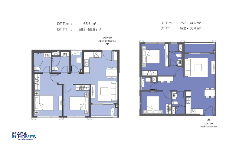 Mặt bằng căn hộ 2PN và 2PN+ điển hình