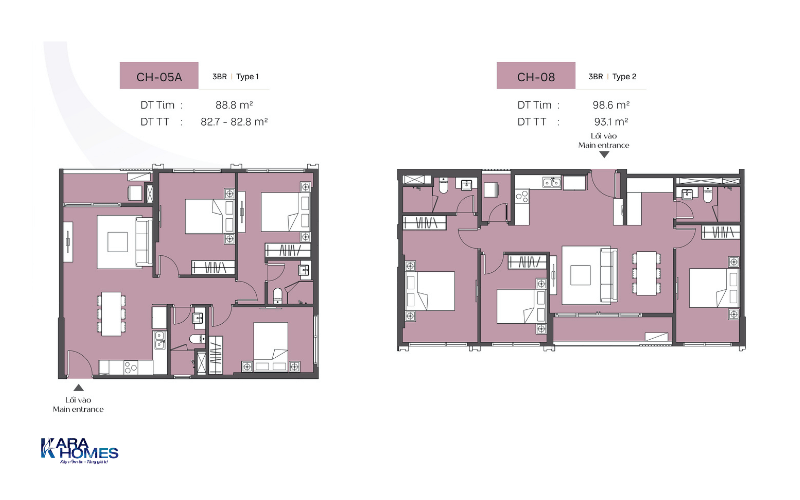 Mặt bằng căn hộ 3PN điển hình