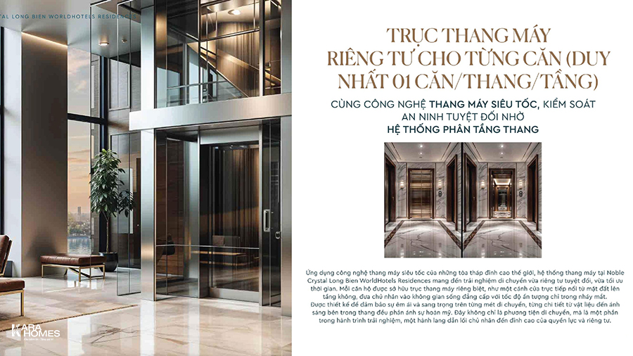 Trục thang máy riêng cho từng căn hộ