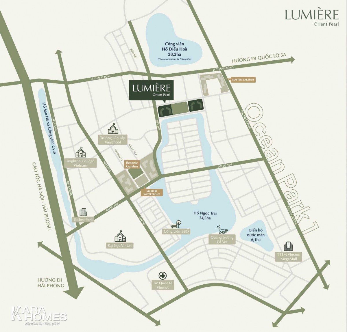 Lumière Orient Pearl tọa lạc tại vị trí được ví như “trái tim” của đại đô thị Ocean City