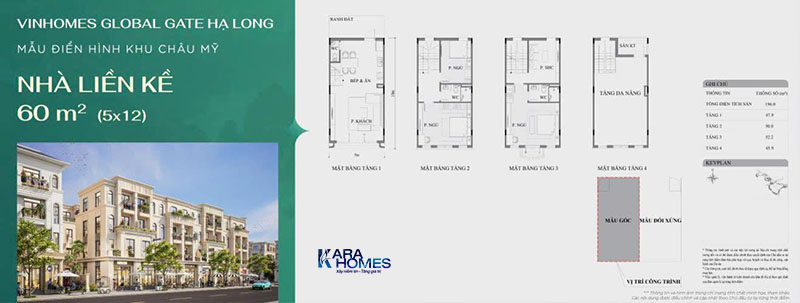 Layout nhà liền kề 60m² (5x12m) tối ưu công năng sử dụng