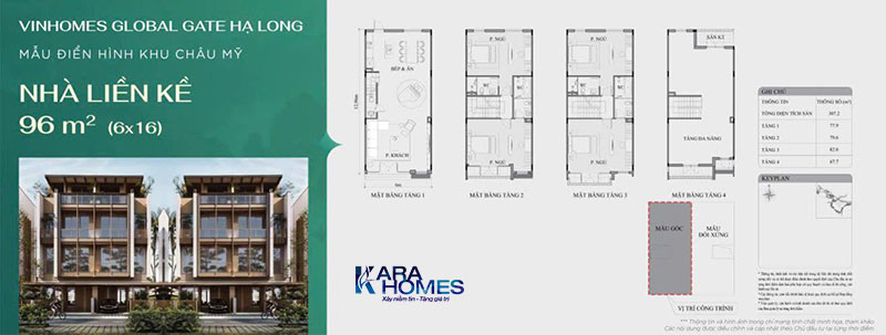 Mẫu liền kề 96m² (6x16m) mặt tiền rộng, phù hợp kinh doanh