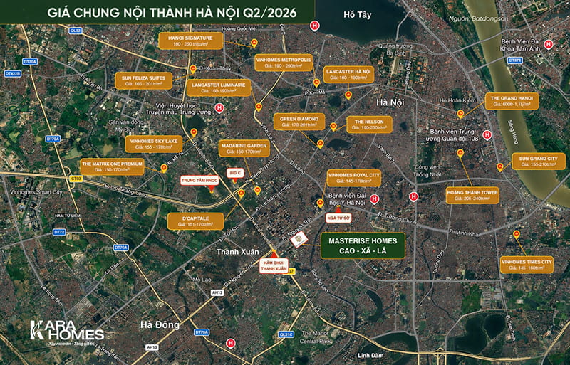 Giá bán các căn hộ hạng sang tại khu vực Hà Nội