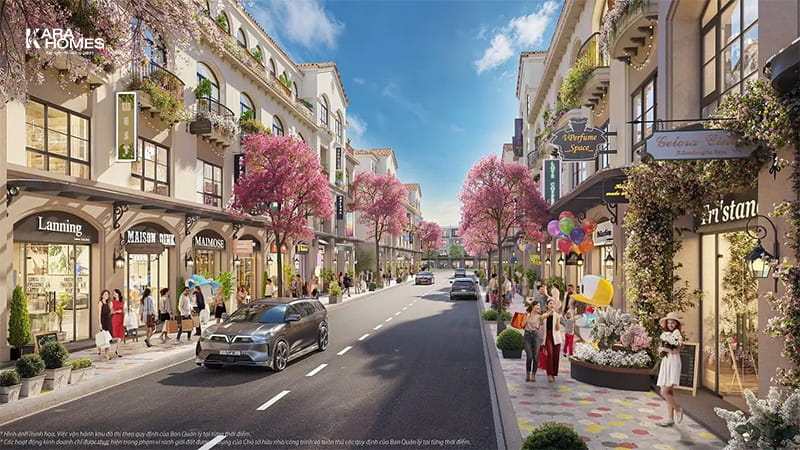 Phối cảnh dãy nhà liền kề Vinhomes Làng Vân với thiết kế hiện đại