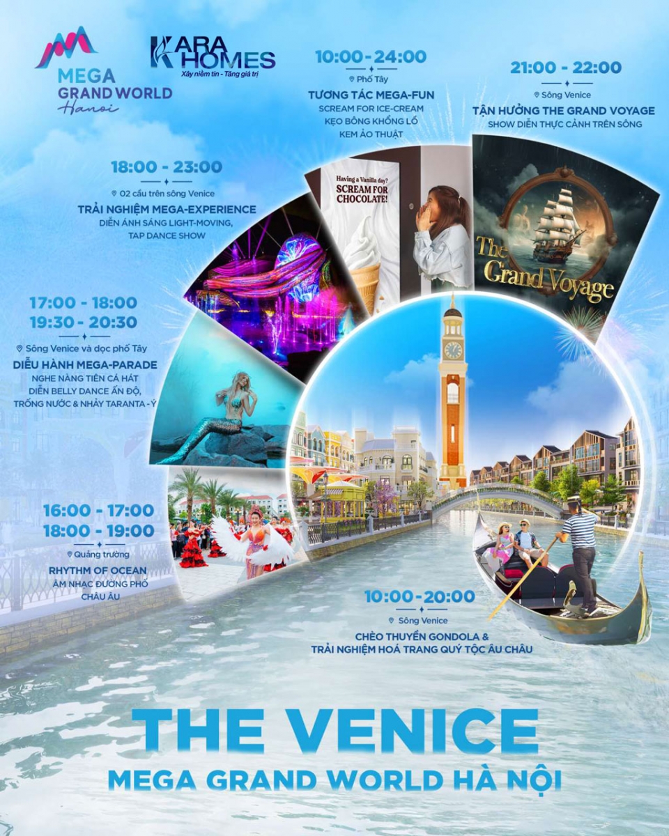 Lịch biểu diễn trên sông Venice tại Mega Grand World Hà Nội