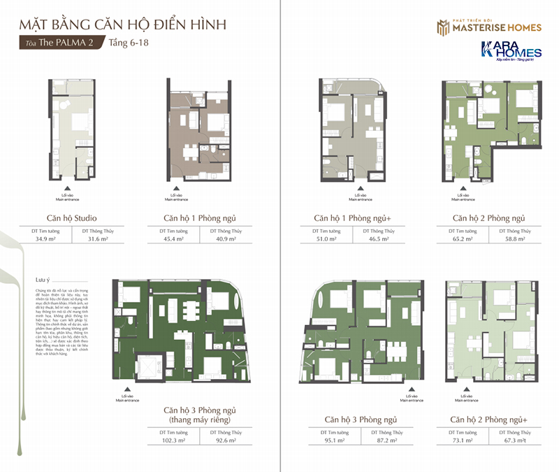 Mặt bằng các căn hộ trong tòa The Palma 2