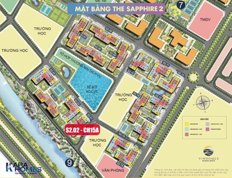 Bán căn hộ CH15A, 2PN+1, 2WC tại toà S2.02 phân khu Sapphire 2