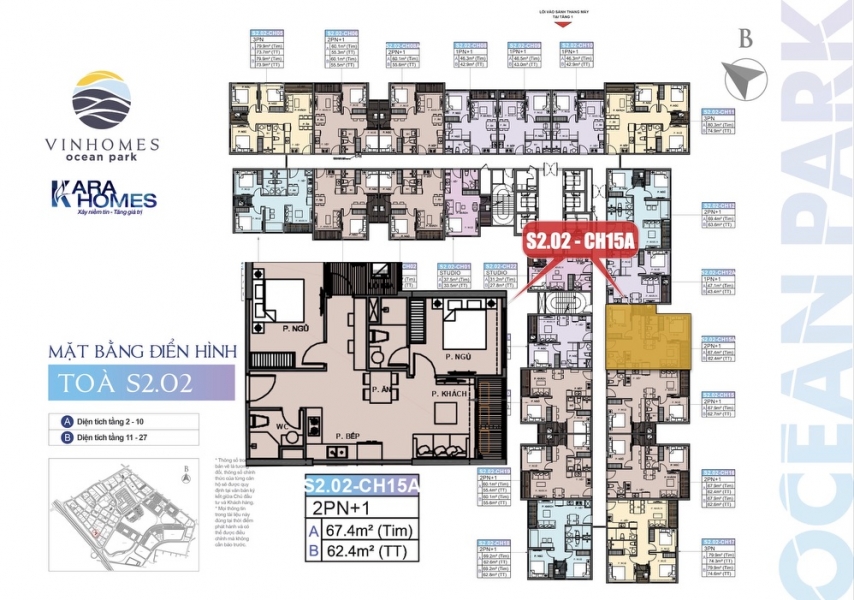 Bán căn hộ CH15A, 2PN+1, 2WC tại toà S2.02 phân khu Sapphire 2