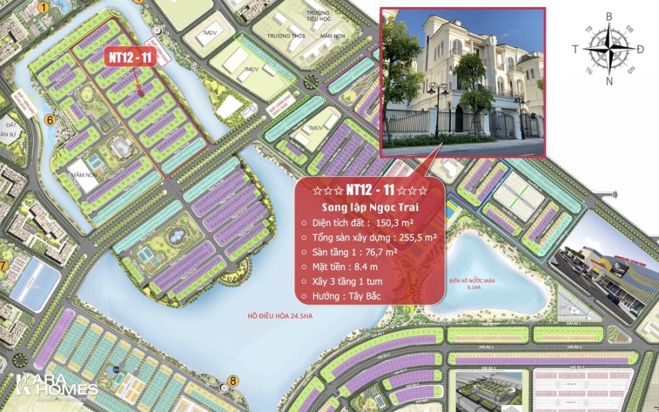 Bán biệt thự Song Lập Tây Bắc dãy Ngọc Trai 12 tại KĐT Vinhomes Ocean Park