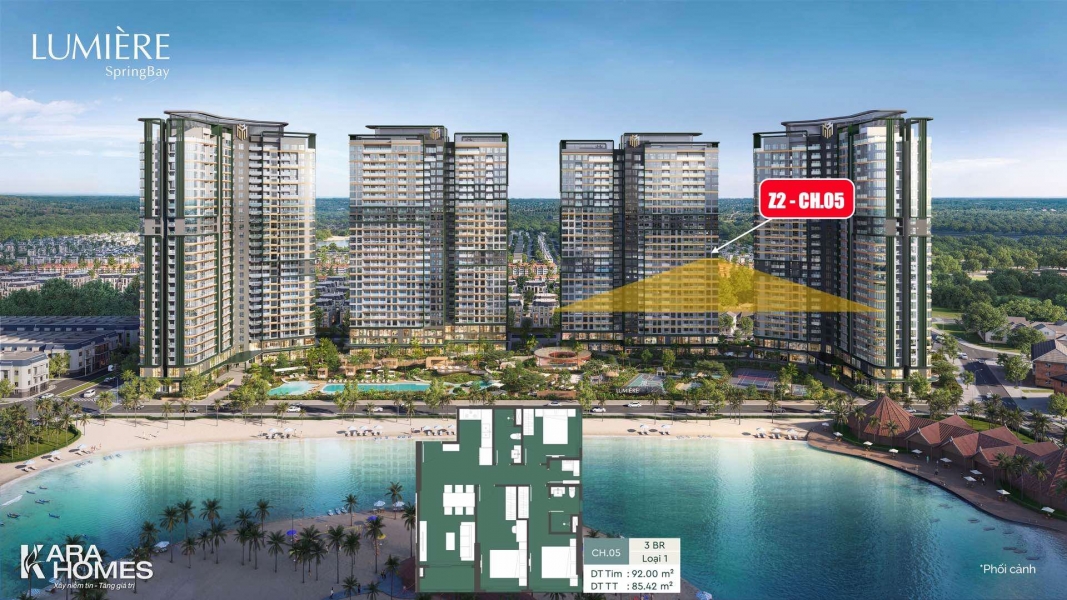 Bán căn góc 3PN trục Z2-CH.05 toà Feliz Lumière Spring, tầng trung, view toàn cảnh công viên VinWonders Wave Park
