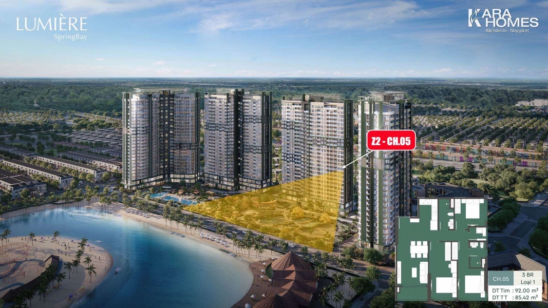 Bán căn góc 3PN trục Z2-CH.05 toà Feliz Lumière Spring, tầng trung, view toàn cảnh công viên VinWonders Wave Park