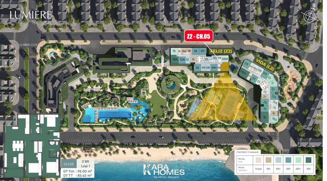 Bán căn góc 3PN trục Z2-CH.05 toà Feliz Lumière Spring, tầng trung, view toàn cảnh công viên VinWonders Wave Park