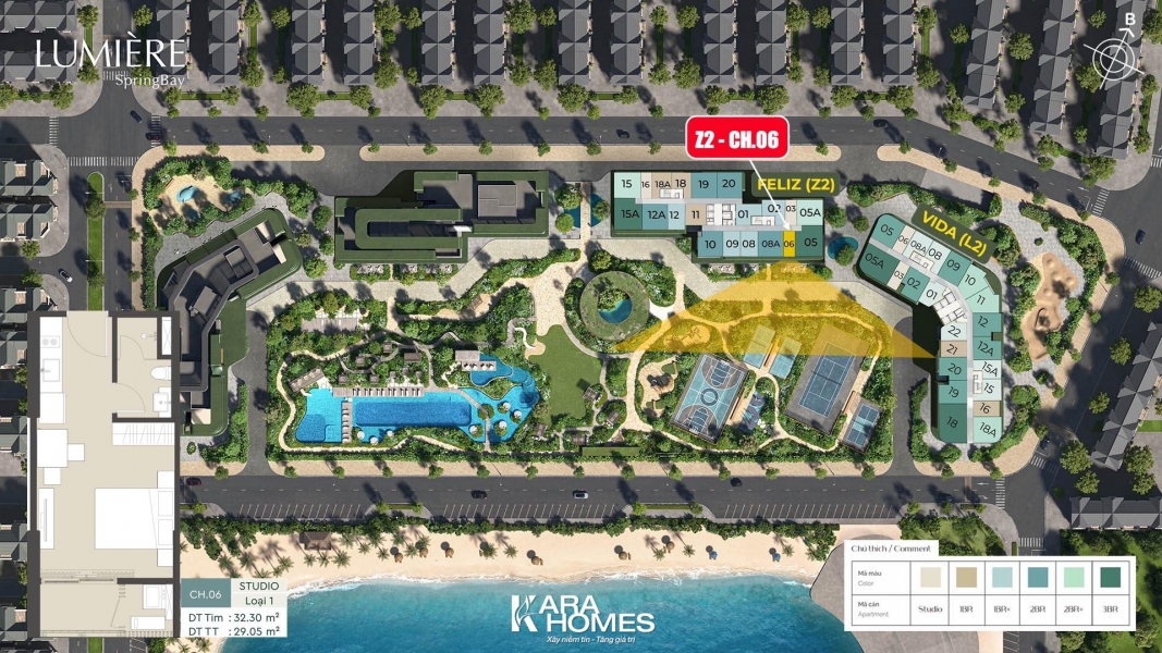 Bán căn hộ Studio Z2-CH.06 toà Feliz Lumière SpringBay, tầng trung, view toàn cảnh Vinwonder Wave Park