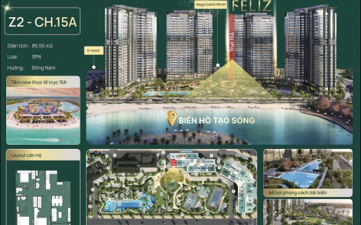 Bán căn GÓC 3PN trục Z2-CH.15A toà Feliz Lumière SpringBay, tầng trung, view VinWonders Wave Park