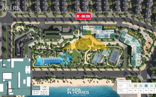 Bán căn hộ 2PN trục Z2-CH.12A toà Feliz Lumière SpringBay, tầng trung hướng Đông Nam view công viên Vinwonders Wave Park