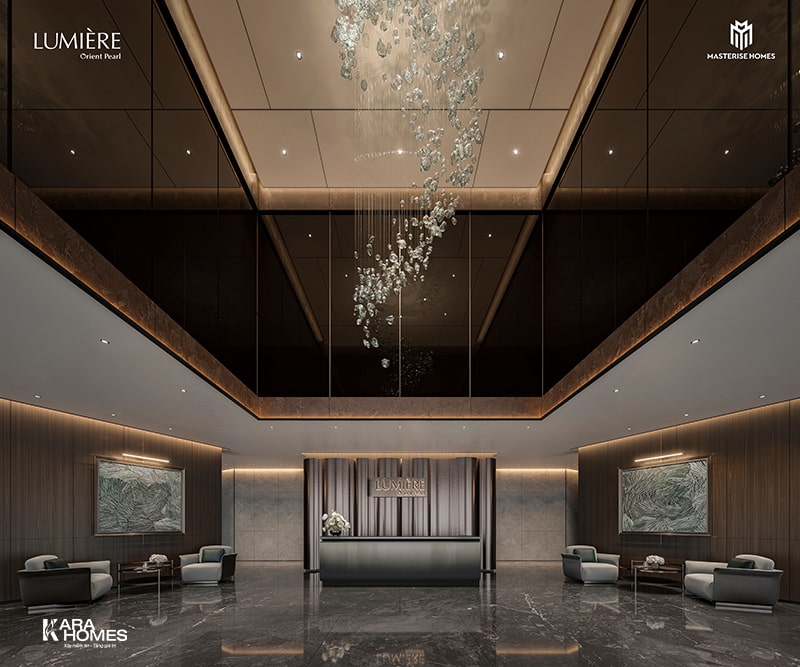 Khu vực lễ tân sang trọng với tầng cao 7m